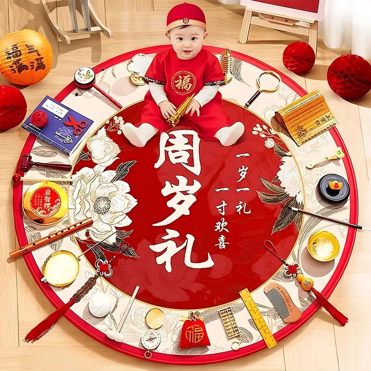抓周用品套装周岁礼物布置道具男女宝宝纪念一岁生日地毯现代抓阄