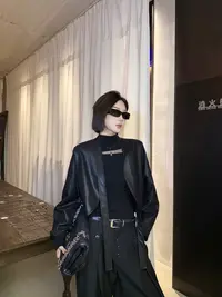 邓蕾婷【都市精致】秋季新款飘带设计小众洋气时尚气质百搭皮衣外套
