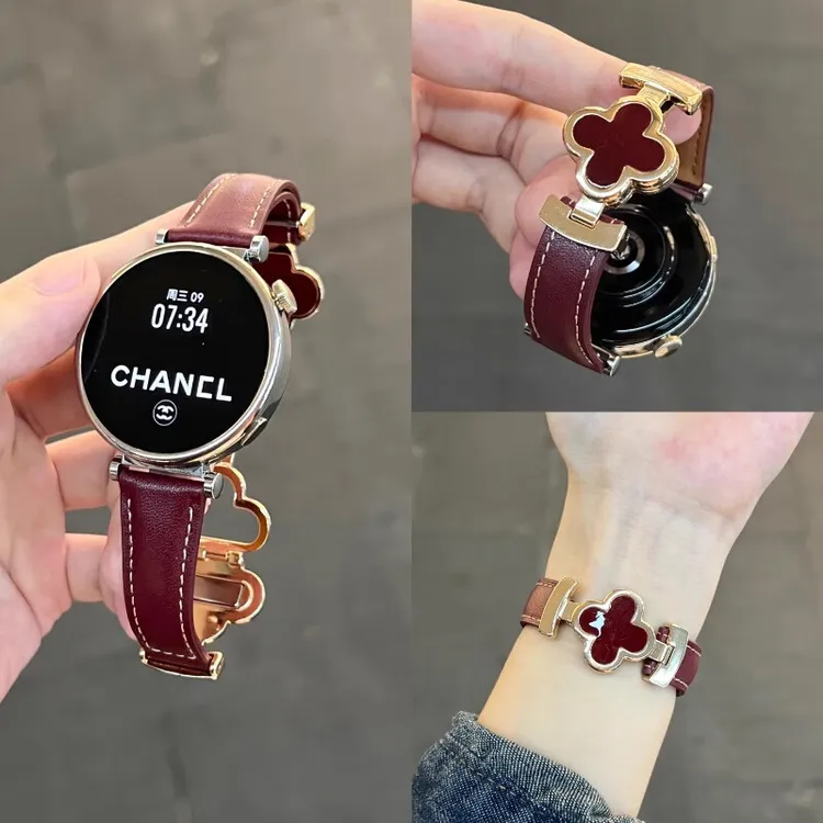 适用华为gt6表带gt5四叶草磁吸gt4/3真皮watch5/5Pro轻奢腕带女款