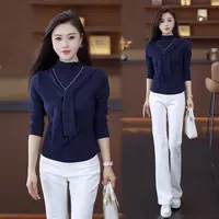 披肩设计长袖半高领打底衫女早秋减龄气质内搭上衣06803#衣长55