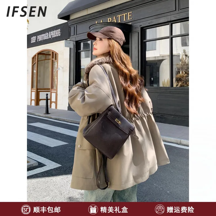 IFSEN工装风毛领派克服外套女冬季2025新款韩系今年流行设计感加