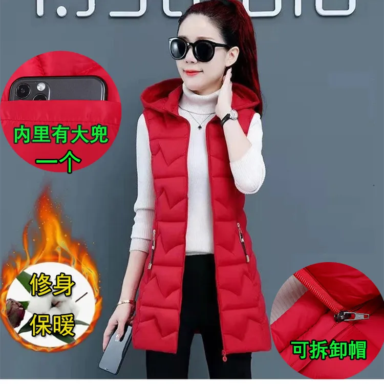 冬季女士外穿马甲女外搭连帽百搭春秋款时髦坎肩马夹棉马甲女款