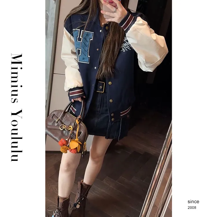 【mimius】U 复古高级学院风毛巾绣撞色棒球棉服 G07381