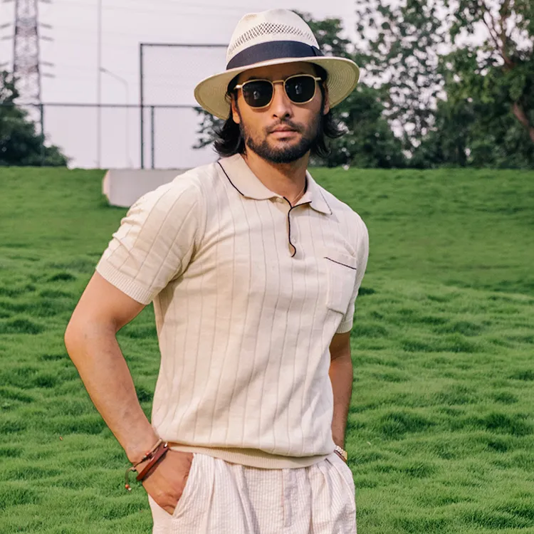 SOARIN英伦风复古条纹针织polo衫男 常青藤学院风休闲翻领短袖T恤