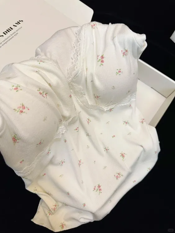 韩系甜美小碎花带胸垫莫尔代短袖睡衣女夏季新款套装大码家居服夏