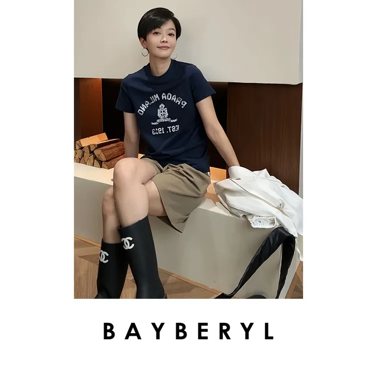 BAYBERYL老贝拉达T*字母印花美式休闲圆领春短袖T恤NT5A2041-3/16