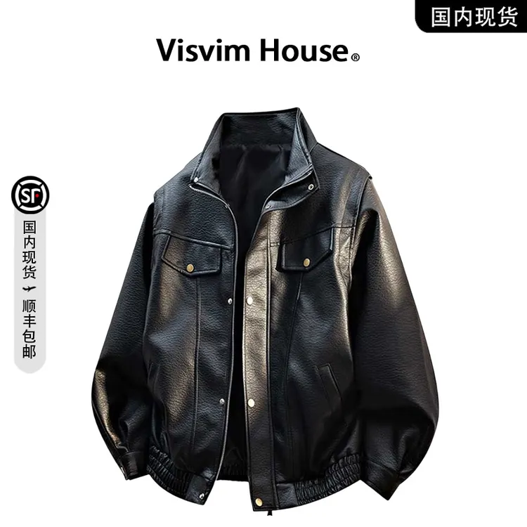 【品牌现货撤柜】VISVIM WINGS春秋季翻领宽松情侣机车皮夹克外套男