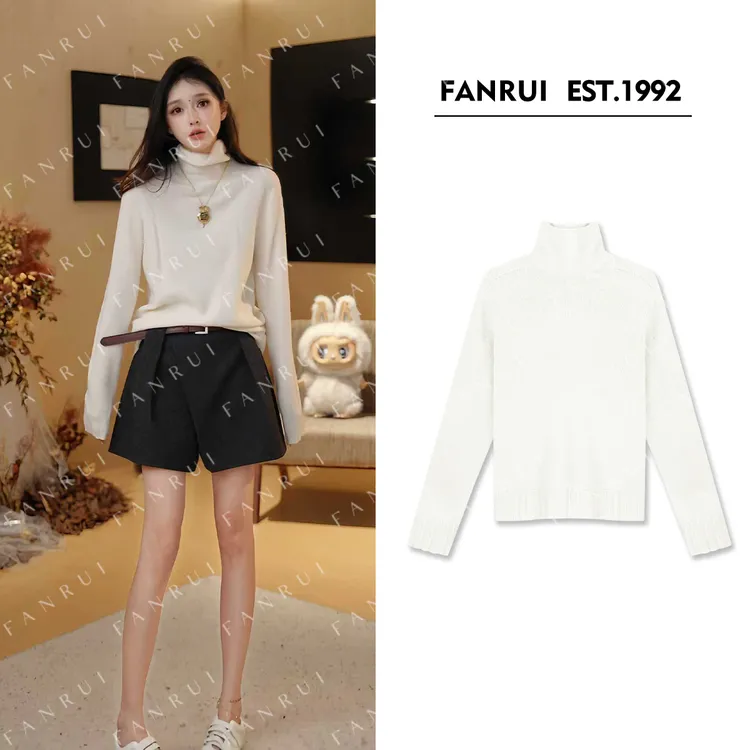 抖音双11泛芮「贝贝biuu」100羊毛高领简约柔软舒适针织衫女B18129