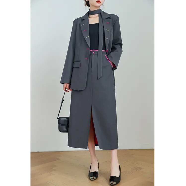 胖mm网红休闲大码显瘦西装套装女2025秋时尚高级西服半身裙两件套