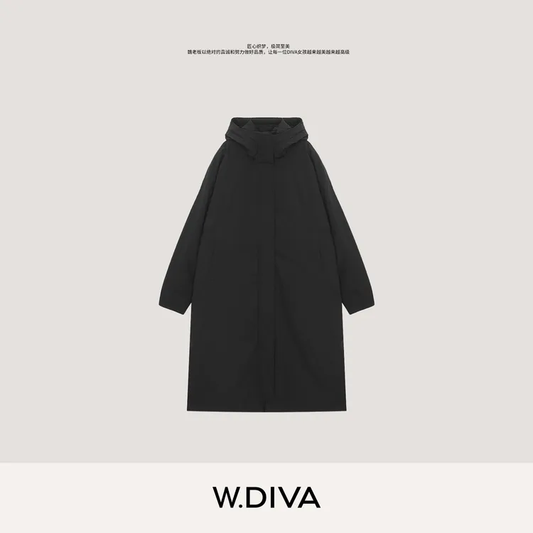 W.Diva【鹅羽】秋冬可溯源90白鹅绒中长款连帽羽绒服高级54C022563