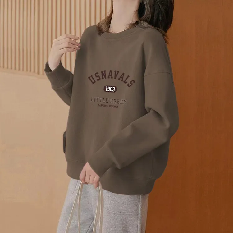 圆领套头打底衫加绒加厚卫衣女2025秋冬季新款宽松韩版潮情侣外套