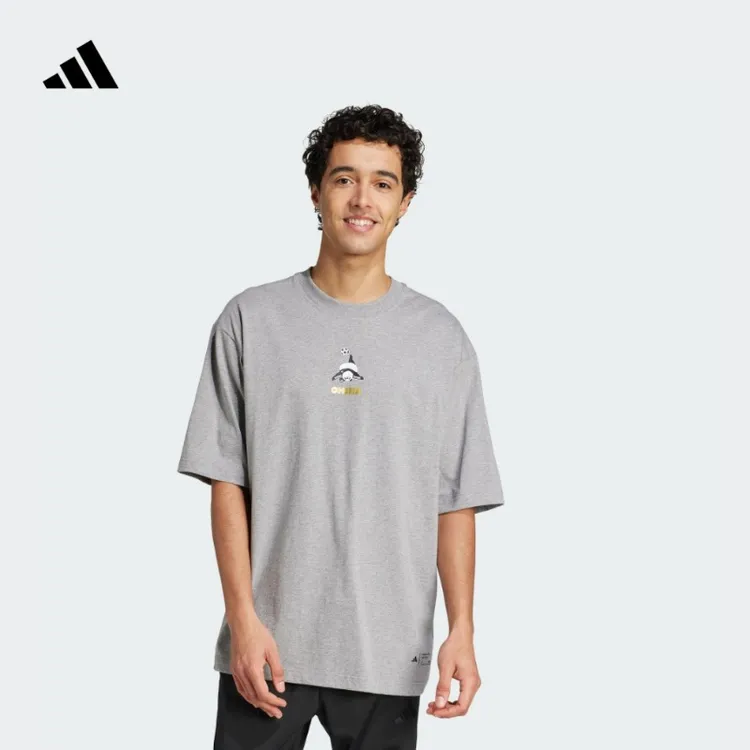 阿迪达斯官方休闲印花纯棉上衣圆领短袖T恤男女新款adidas JZ3272