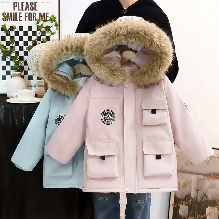 女童秋冬装外套25新款儿童中长加绒加厚大毛领派克服洋气冬季棉衣