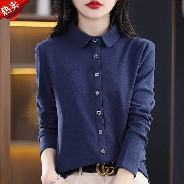 时尚品牌正品新款通勤职业保暖内搭打底衬衣磨毛加厚德绒女士衬衫