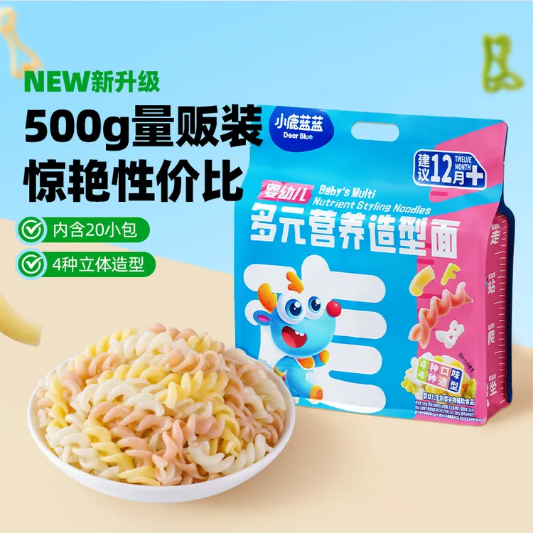 【量贩造型面20小包】小鹿蓝蓝婴标钙铁锌谷物婴幼儿辅食500g面条QY
