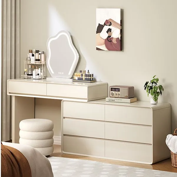 实木烤漆梳妆台奶油风斗柜卧室现代简约2025新款化妆台一体化妆桌