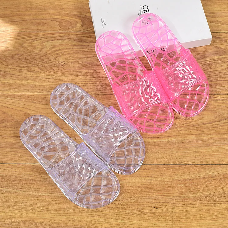 夏季水晶凉拖鞋女外穿软底镂空跟女士镂空厚款外穿一字拖室内防滑