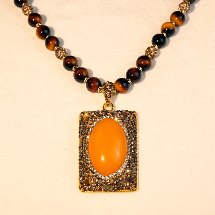 铜合金合成锆石项链 毛衣链小众黄色百搭款项链金色颈饰长款-2291