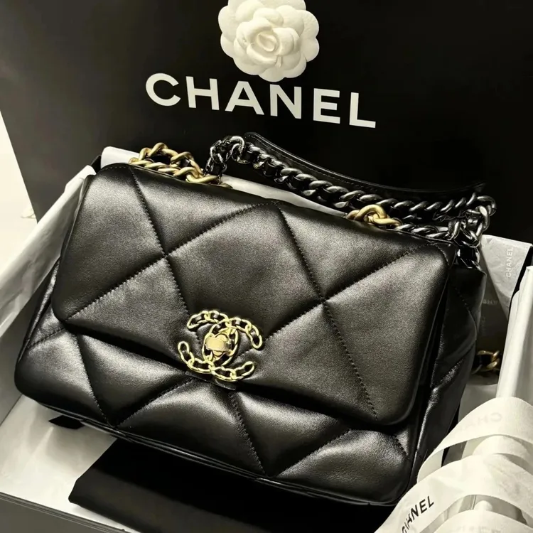 未使用 Chanel/香奈儿 黑金19bag小号 芯片款 羊皮 菱格斜挎包商品图