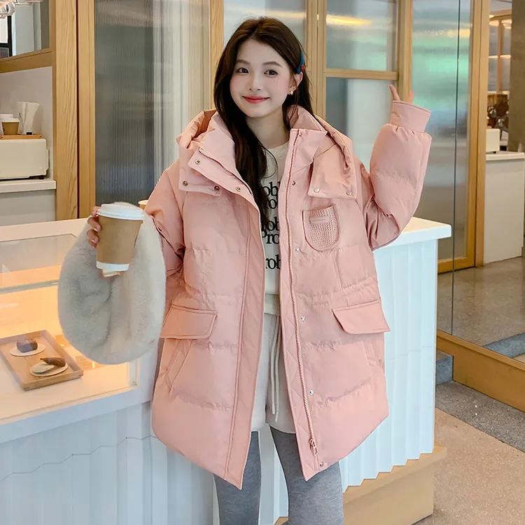 大季2025新款胖mm200斤韩版加肥加大码羽绒服女连帽中长款9923