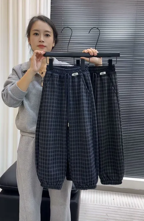 【500克加绒】男女童格子运动裤宽松舒适皮筋口保暖-亲萌鱼-8858