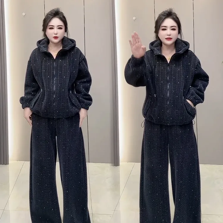 2025秋冬新款时尚显瘦气质网红高档套装女高级百搭宽松大码两件套