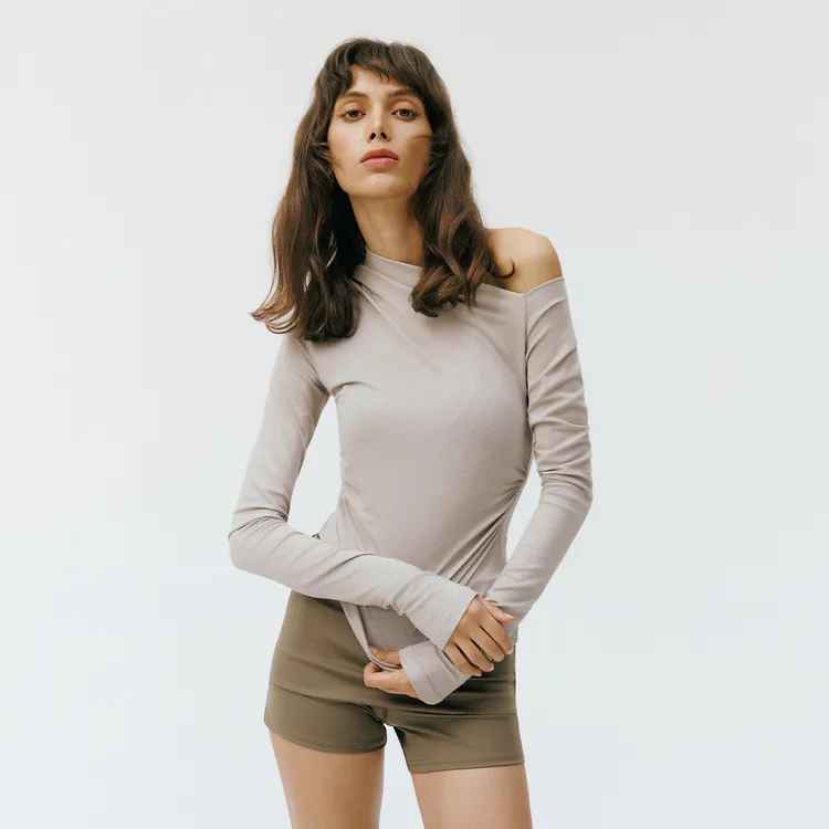 antceee 斜肩不规则修身针织修身羊毛天丝⻓袖简约设计感高弹打底