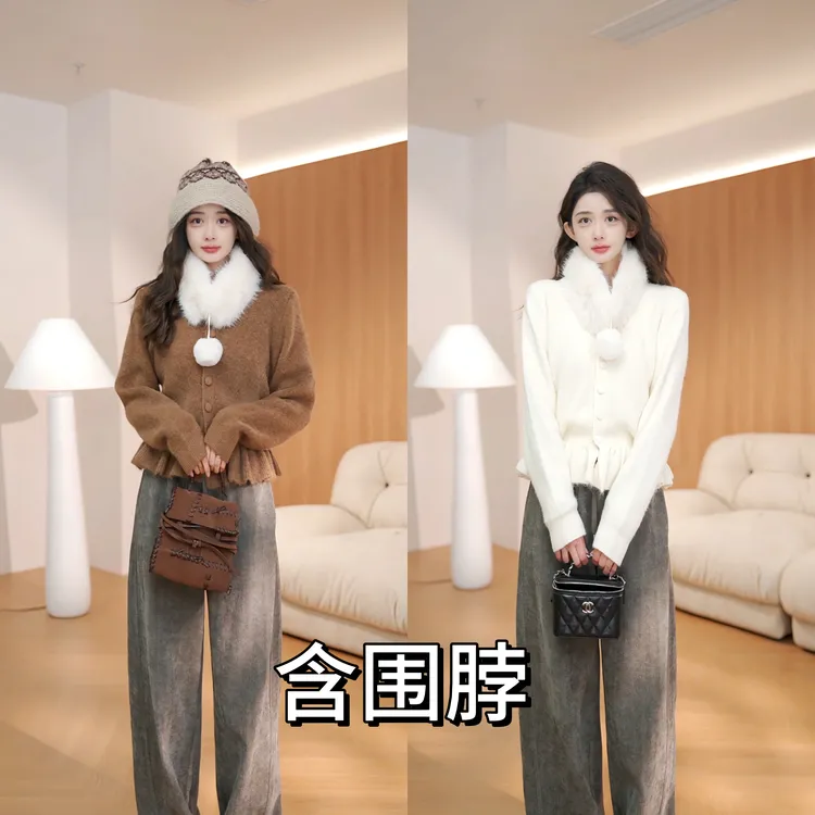 余紫绮【小天鹅】秋冬女时尚毛领可拆卸毛衣YB8286037