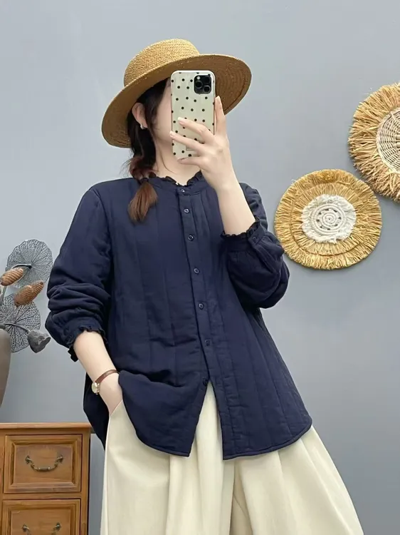 衬衫长袖百搭成人保暖休闲木耳领气质文艺不褪色时尚纯色复古8812