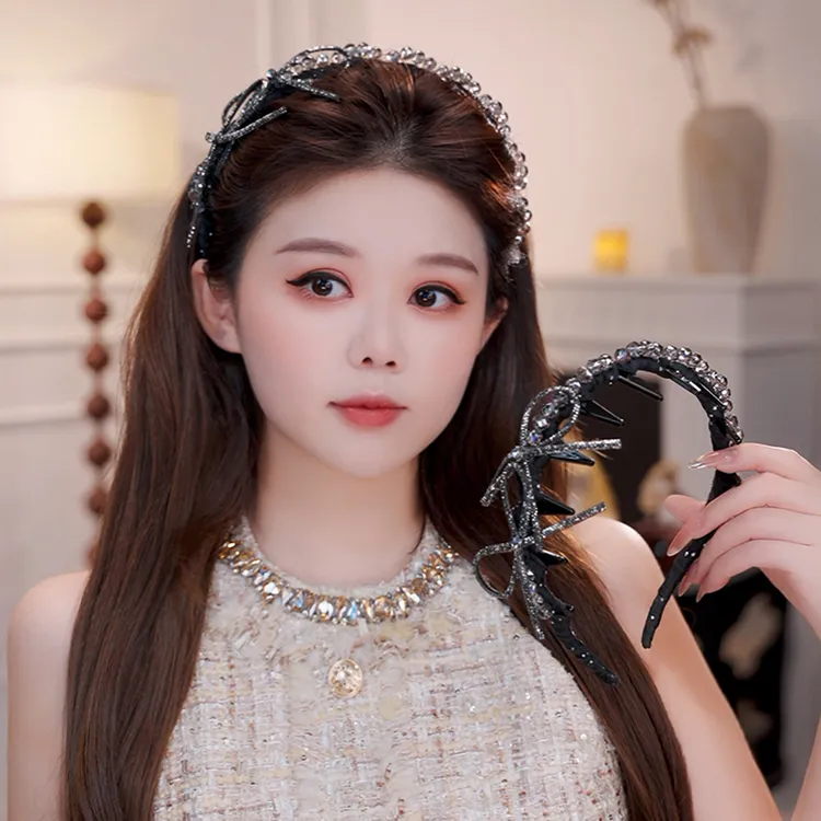 闪耀星辰发箍轻奢手工蝴蝶结冰晶发饰小香风带齿显脸小头饰头箍女