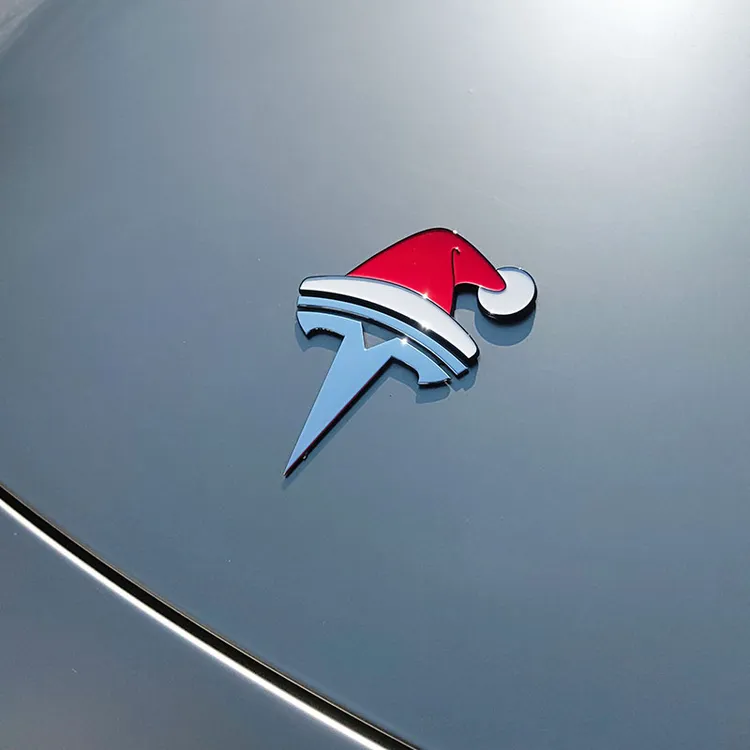 特斯拉汽车3D立体车贴圣诞节个性创意标贴车标圣诞帽发财帽标装饰