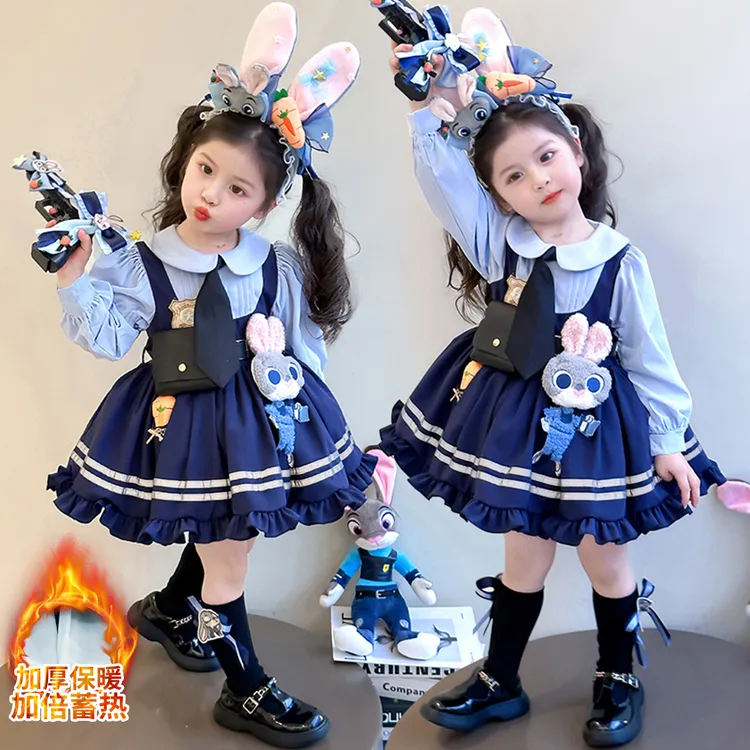 女童加绒朱迪兔子警官蓬蓬连衣裙秋冬儿童洋气洛丽塔加厚公主裙潮