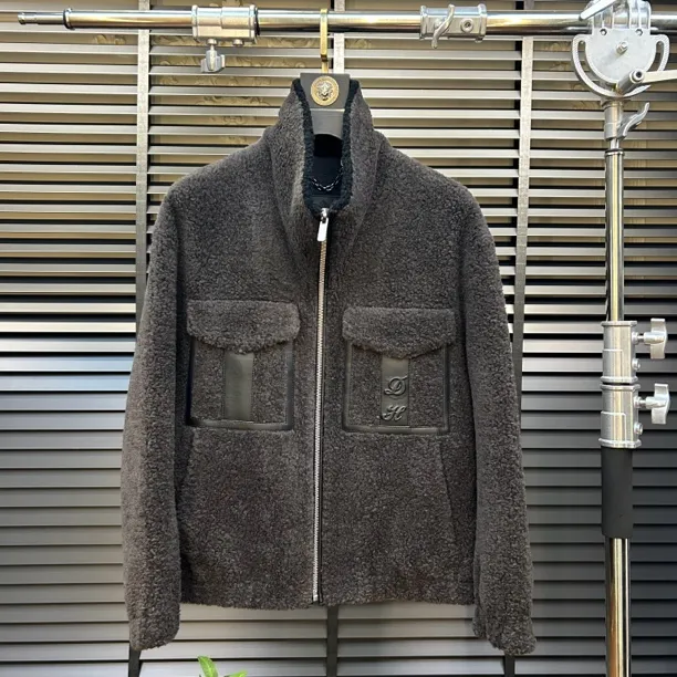 2583时尚潮款男士休闲秋冬新款简约立领羊羔毛外套