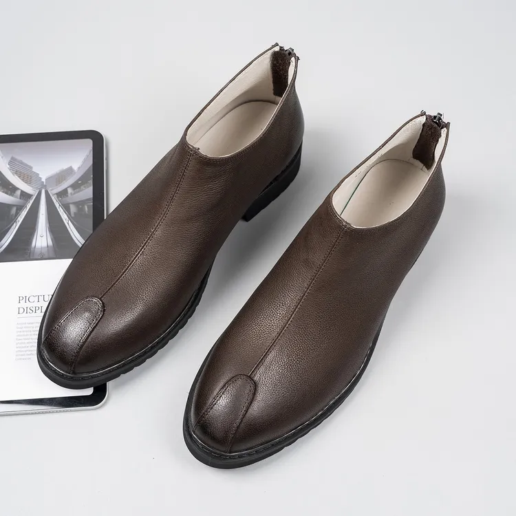 英伦风真皮切尔西靴男士短靴套脚商务休闲皮靴尖头高帮皮鞋男冬季