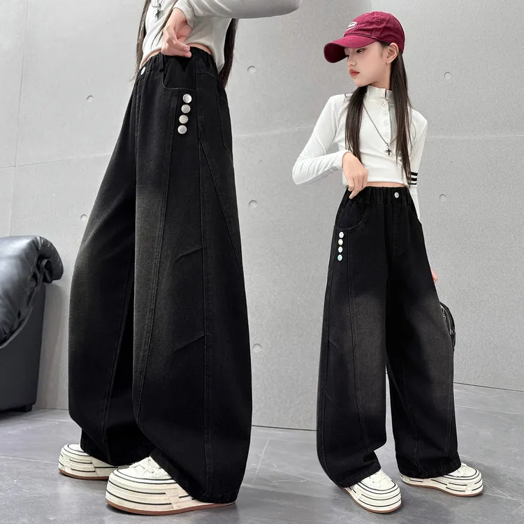 女童裤子春秋款女大童韩版洋气弯刀裤儿童休闲长裤13岁女孩牛仔裤