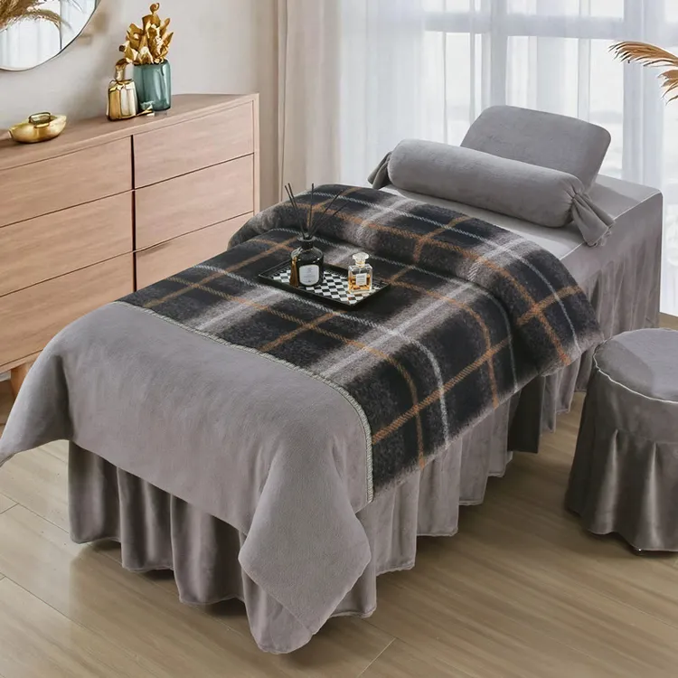 秋冬新款加厚牛奶绒羊毛绒 美容床罩四件套洗头床推拿床罩可定制