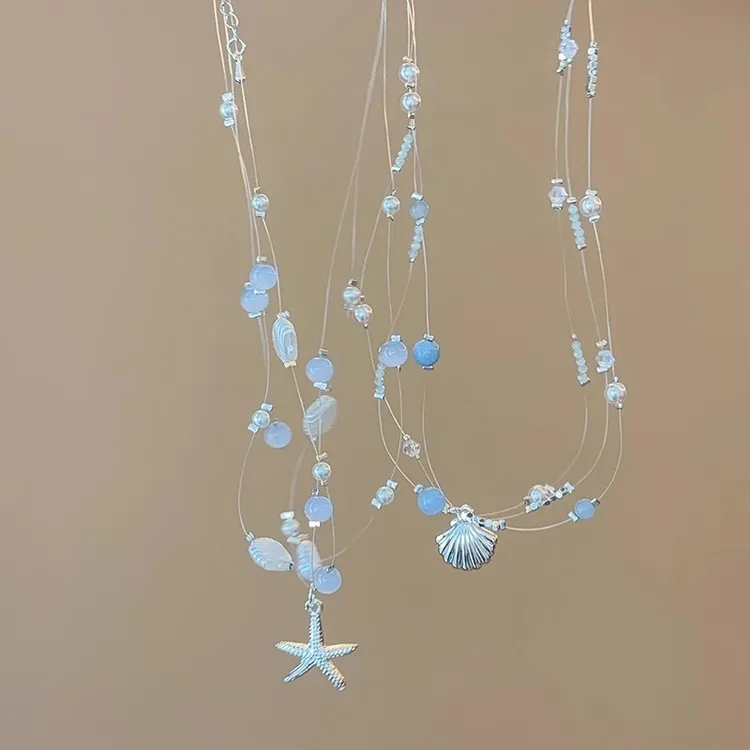 铜合金项链 甜美海星珠珠项链海边度假叠戴锁骨链小清新颈链配饰