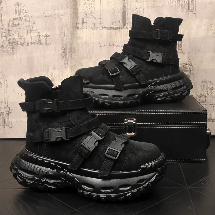 2025新款男鞋高帮冬季黑色马丁靴厚底内增高爆款男款高级感短靴子