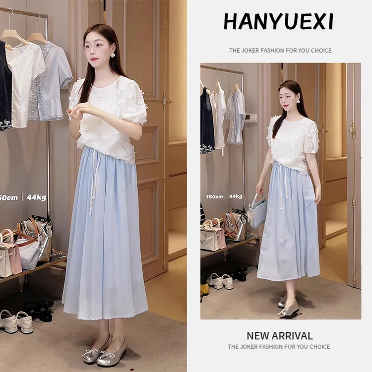 夏季一整套女装2025年新款韩版遮肚减龄显瘦短袖上衣半身裙两件套