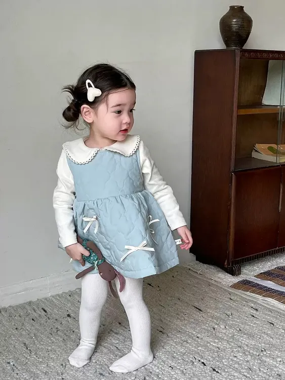 女童连衣裙2025秋装新款韩版夹棉公主裙宝宝衣服背心裙甜美套装