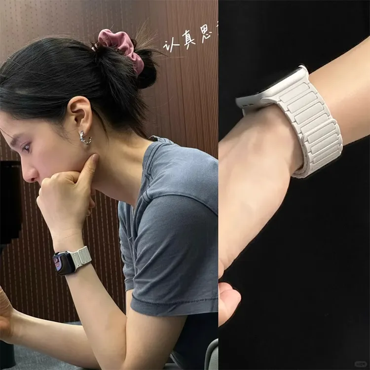 张婧仪同款苹果手表iwatchS10硅胶磁吸简约表带9/8夏天运动腕带SE
