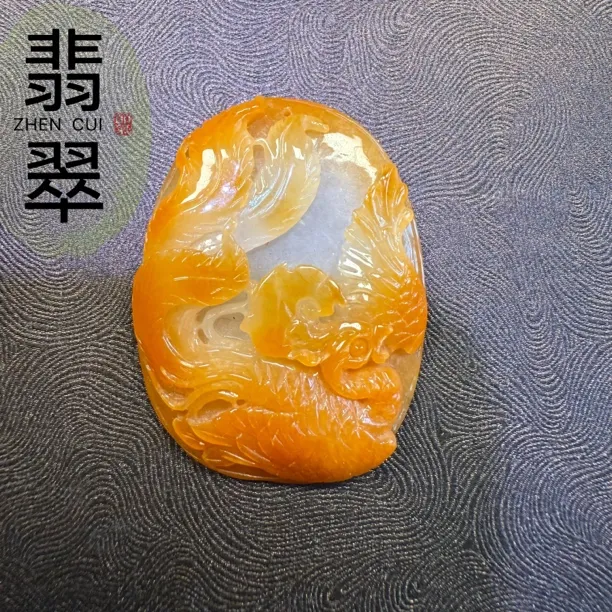 天然A货翡翠缅料红翡凤凰玉牌