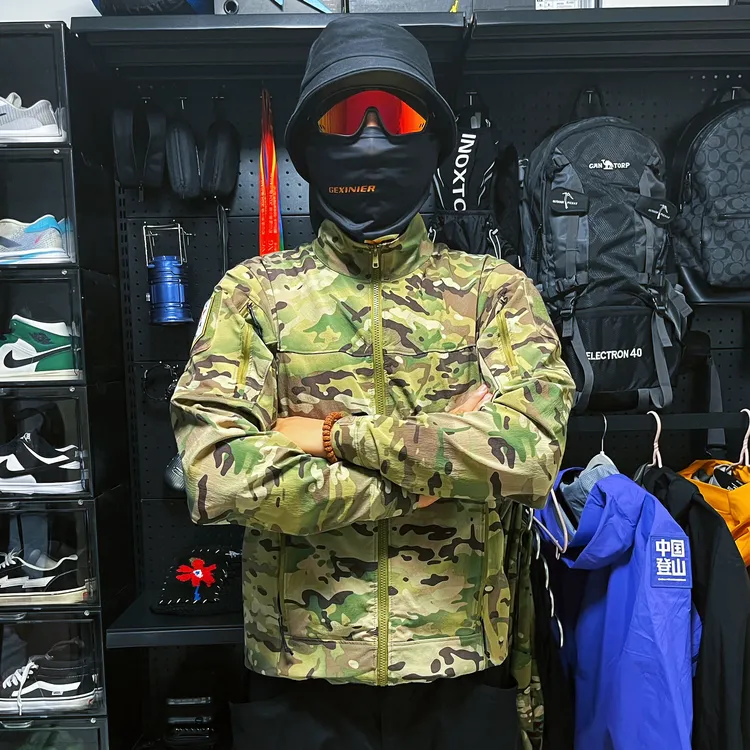 军鸟全橘皮四面弹户外迷彩战术软壳冲锋衣外套男女防泼水立领夹克