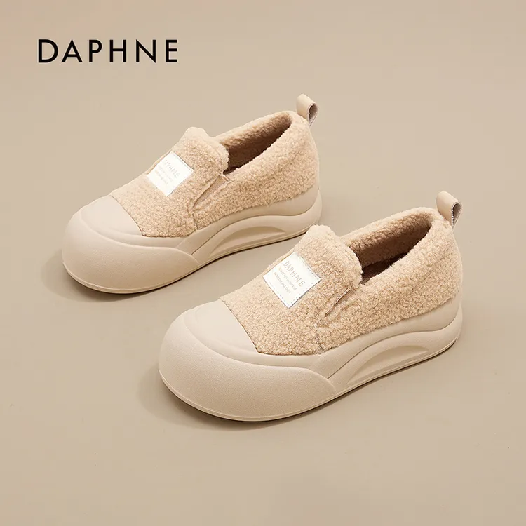 达芙妮冬季保暖浅口时尚休闲鞋百搭防滑鞋加厚秋冬季毛毛鞋X6388