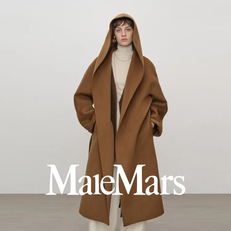 【诺瓦山丘】100%高支澳毛时尚长款连帽双面呢全羊毛翻领浴袍大衣