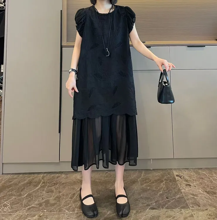 米可/MK-2287WW【法式镂空网纱拼接连衣裙】时尚夏季新款连衣裙