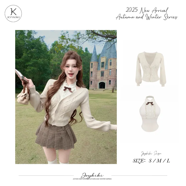 JOY KIKI鹅了么【日杂奈奈】秋冬毛织法式小众纯欲显瘦套装J25D358