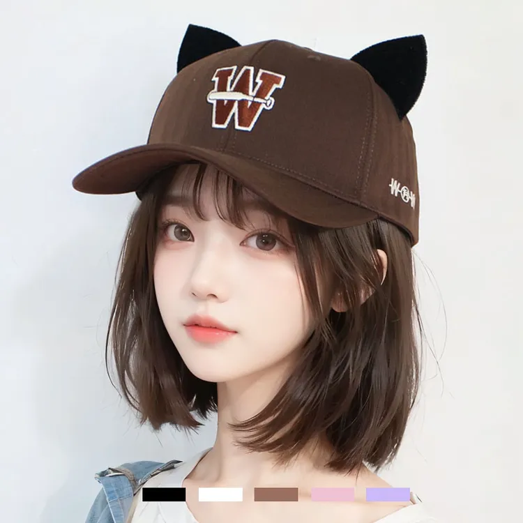 可爱带猫耳朵字母刺绣棒球帽子女春夏季秋遮阳鸭舌帽女百搭学生
