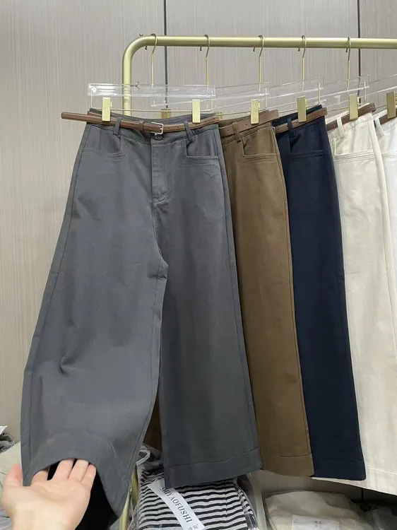 秋季小个子窄版纯色休闲百搭简约直筒裤女裤99039