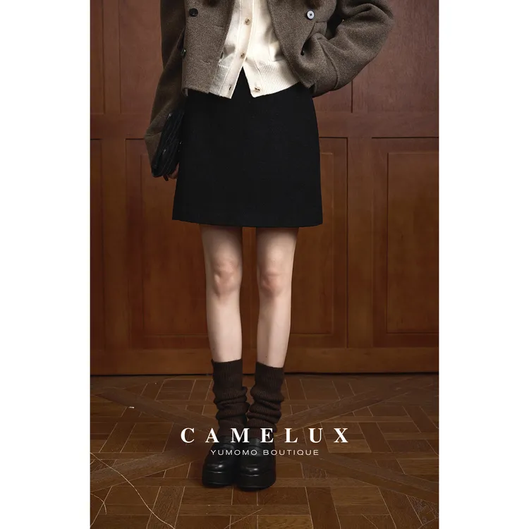【Camelux线】腿精泡芙绒羊毛呢高腰显瘦显高A字短裙半裙 QQA4006